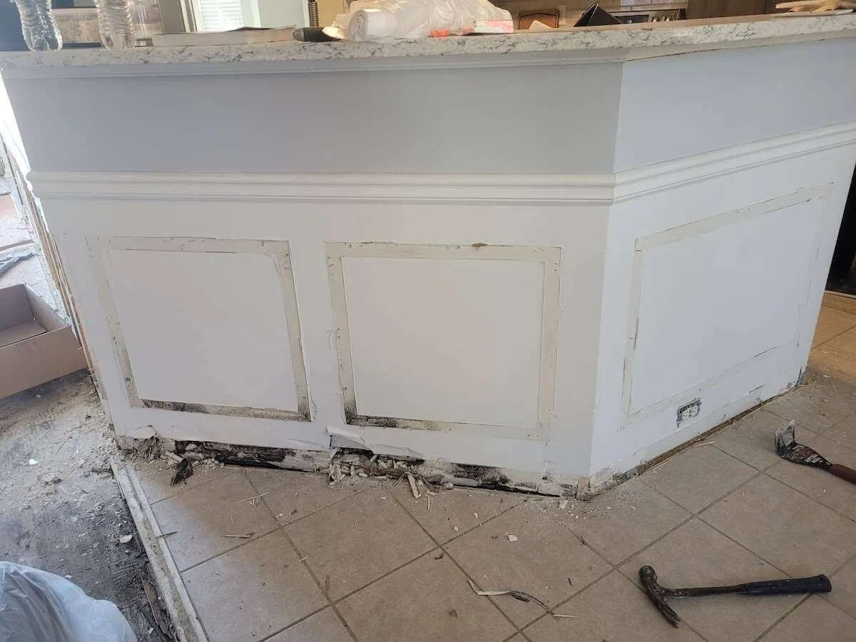 Water damage and mold on kitchen during Storm Damage Restoration in Homer